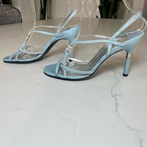 Vintage Charles Jourdan Light Blue Leather Strappy Sandals